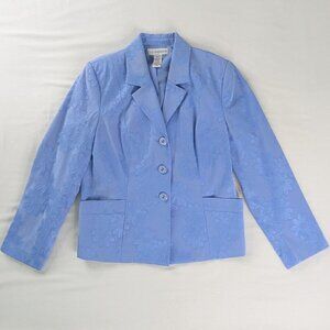 VTG Blue Periwinkle Floral Daisy Embossed Button Front Collared Blazer